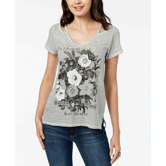 Lucky Brand Tops - Lucky Brand Women Stripe Floral Graphic Shirt Top